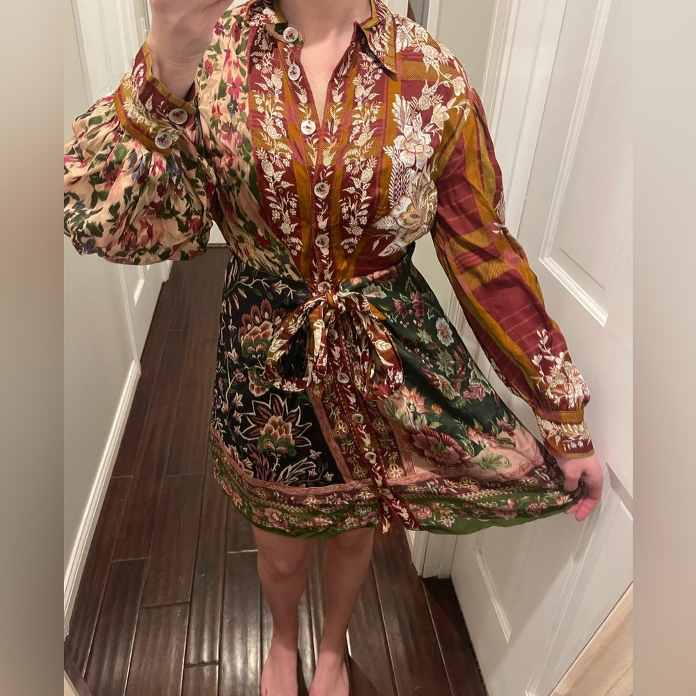 Farm Rio Silk Bandana Print Tie Front, Button up Shirt dress